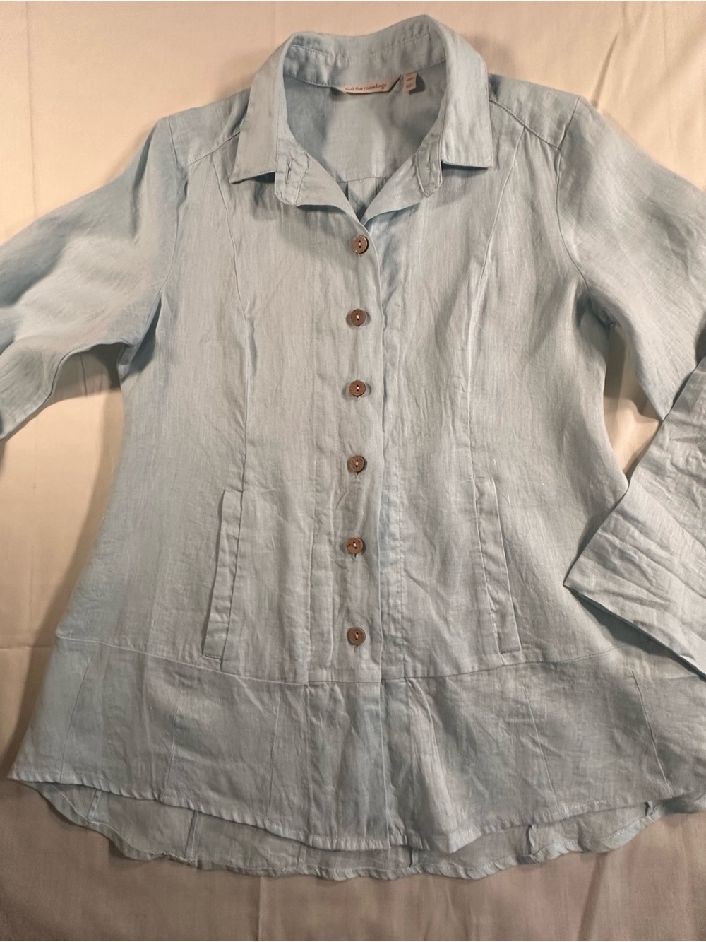 Soft Surroundings Pale Blue Button-Front Linen tunic top